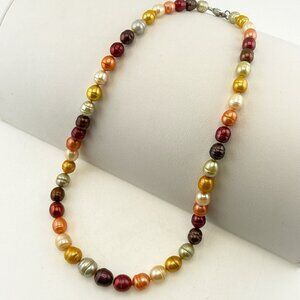 Honora Pearl Necklace Multicolor Ringed Sterling Silver Orange Red Brown 18" QVC